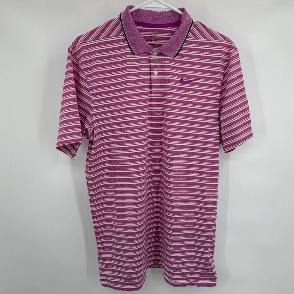 Nike Dri-FIT Mens Striped Golf Polo Shirt Purple White Small‎ Standard Fit